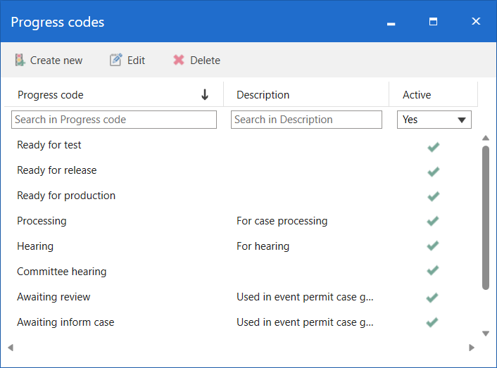 progress codes window