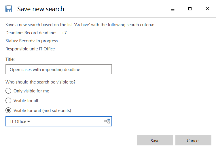 save unit search
