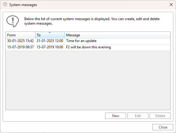 system messages window