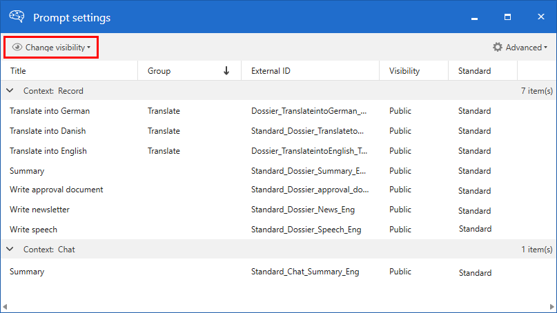 admin settings visibility
