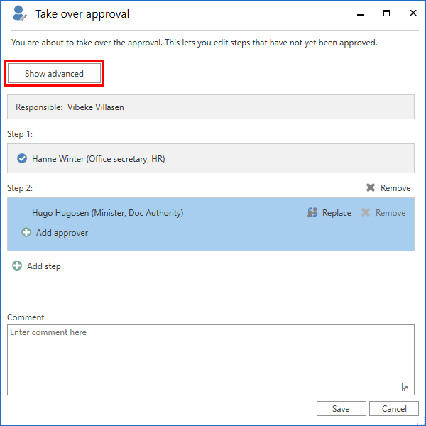 advanced options take over approval