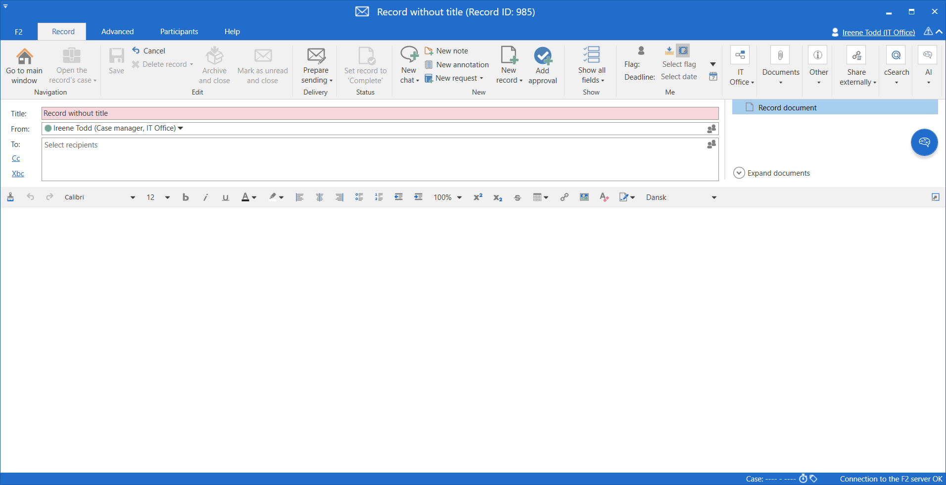 detailed email window