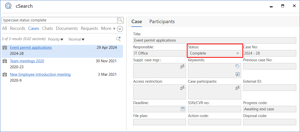 search status