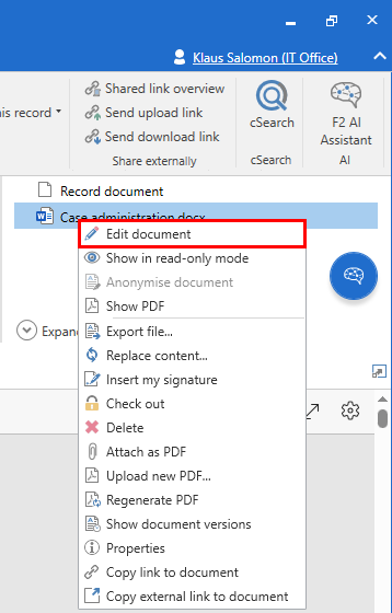 edit document context menu