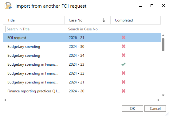 import from another foi request dialogue