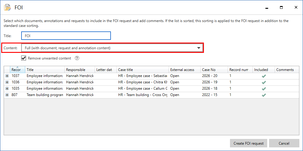 foi request content field