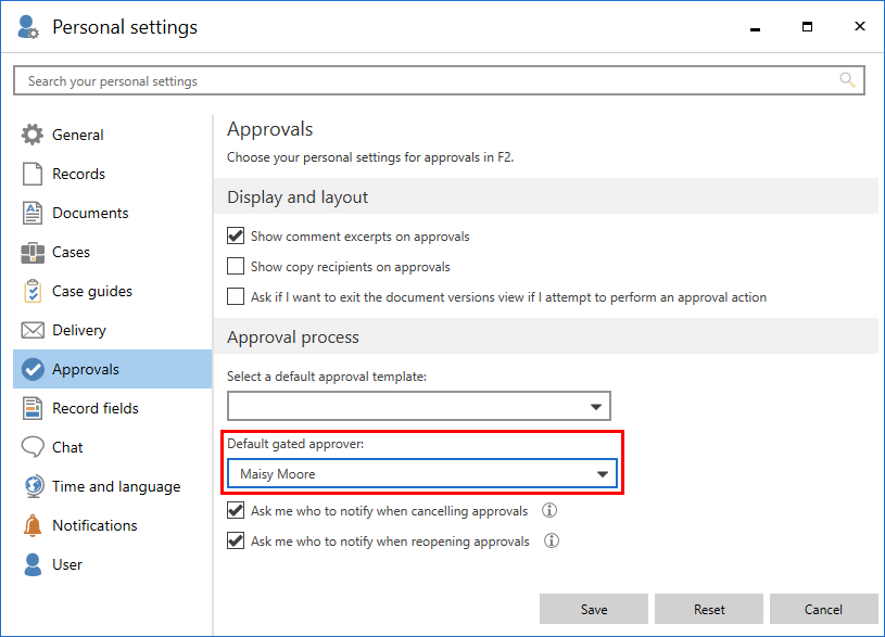 personal settings