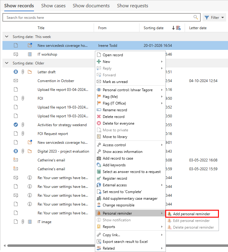 add reminder main window