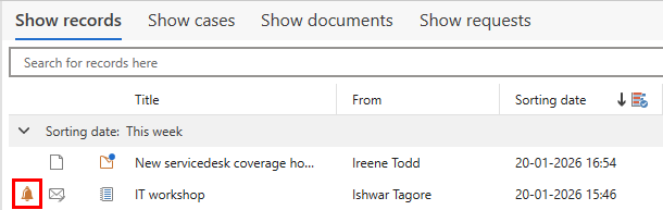 reminder icon result list