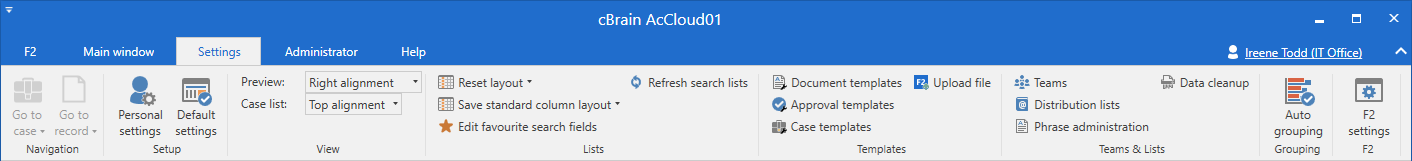 settings tab