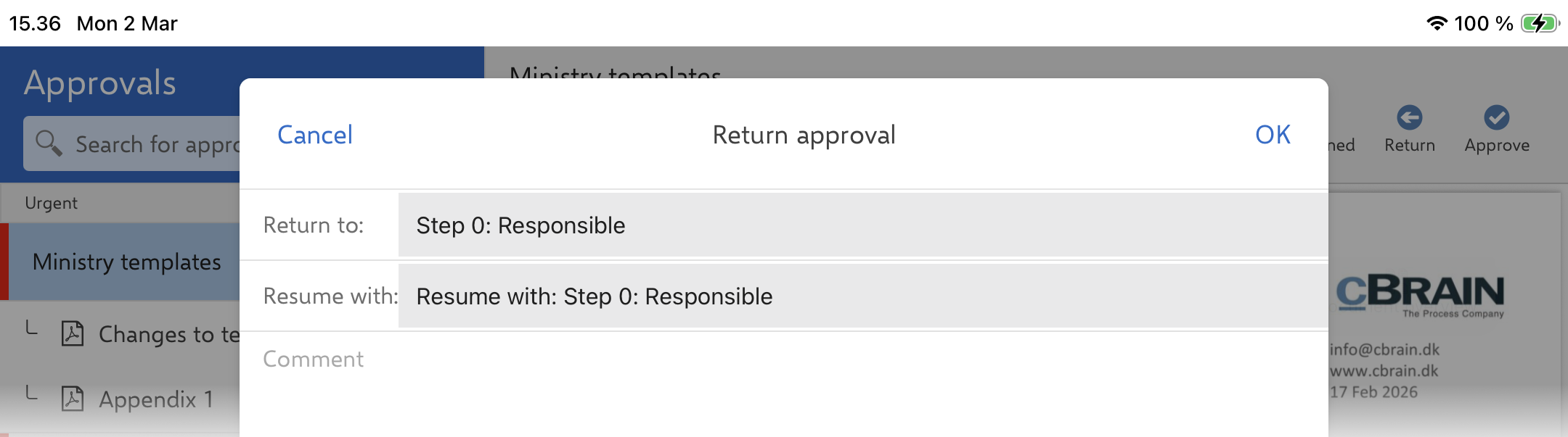 approvals return