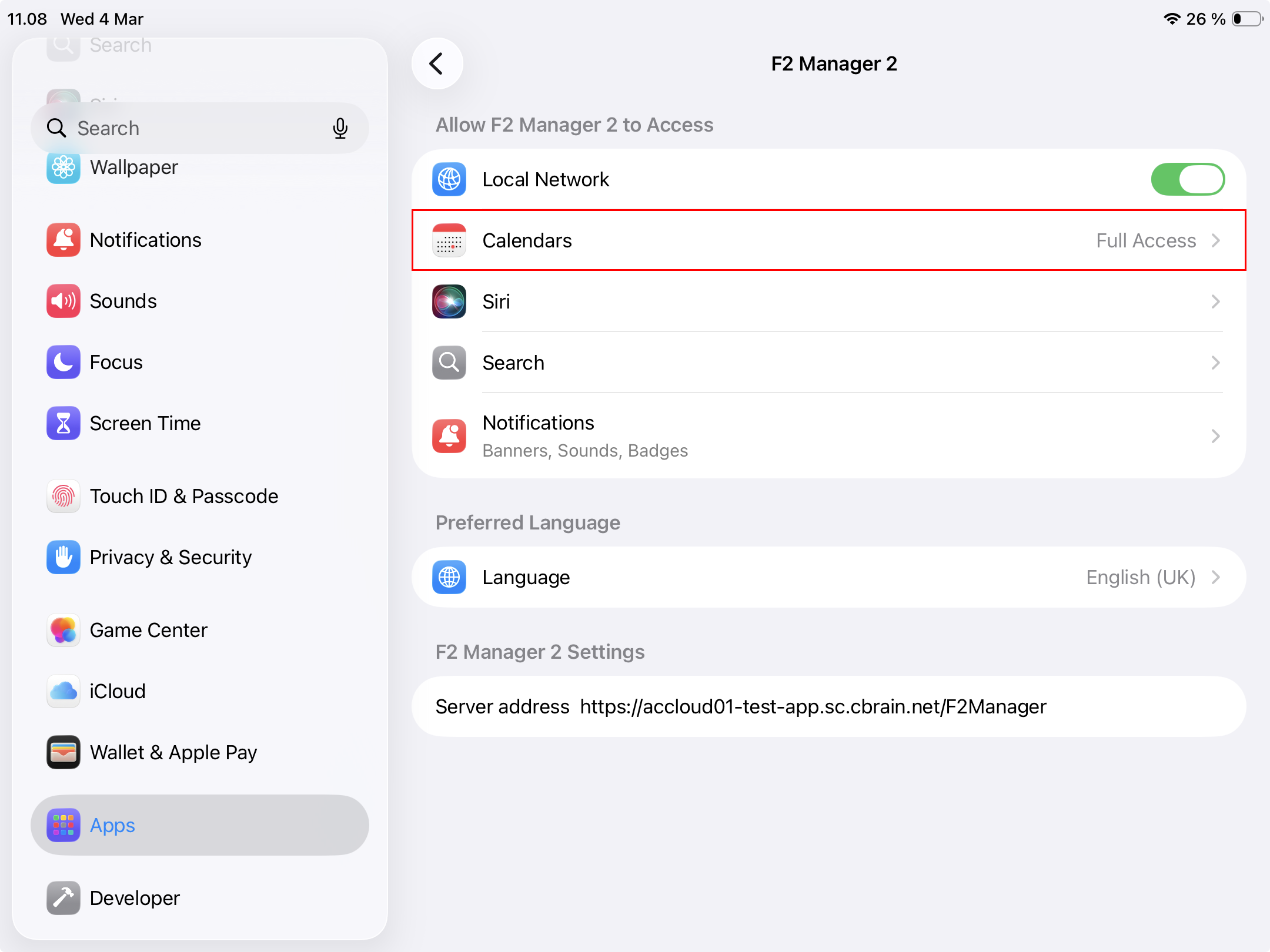 ipad settings calendar