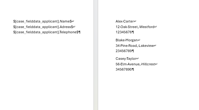 list merge fields correct