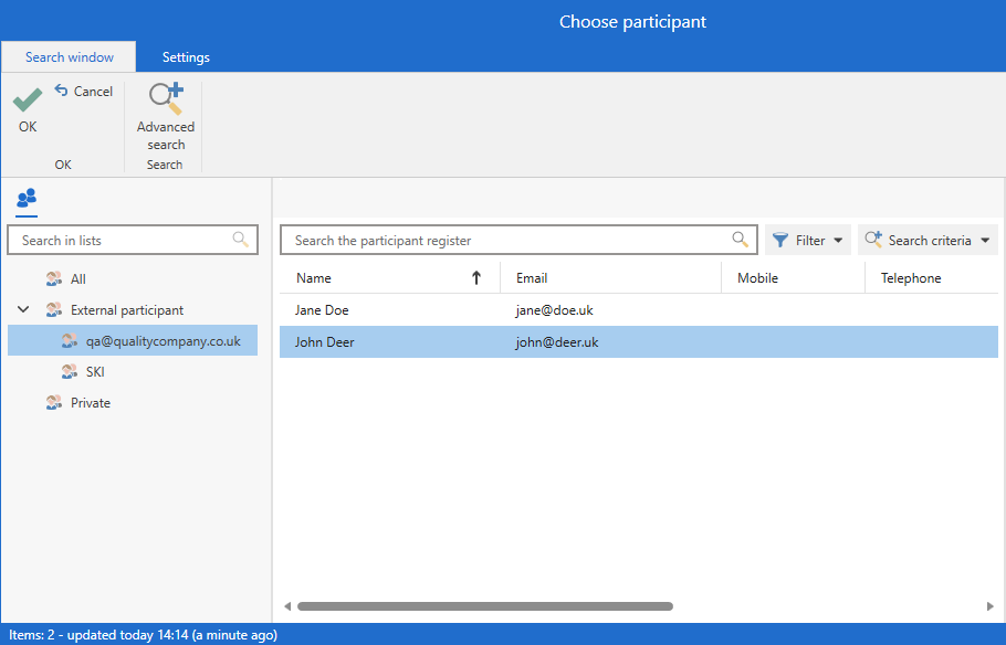 choose participant placement dialogue