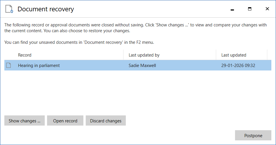document recovery overview