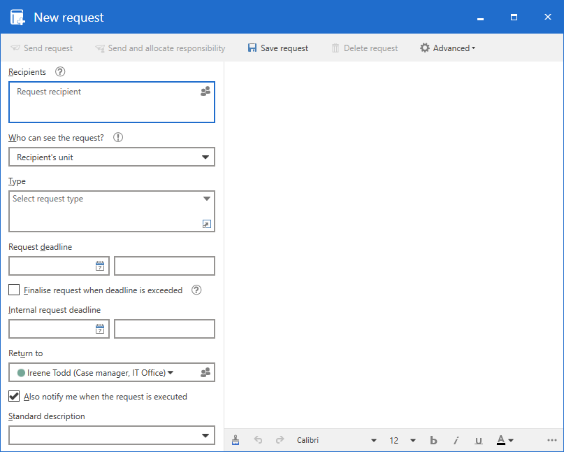 new request dialogue