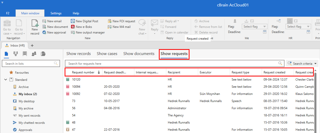 request view columns