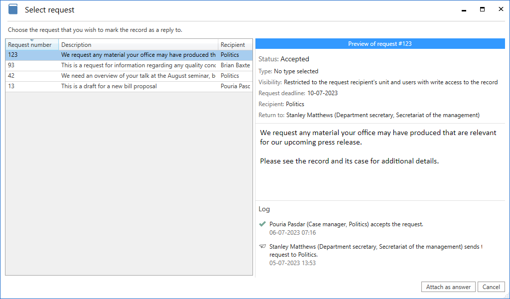 select request