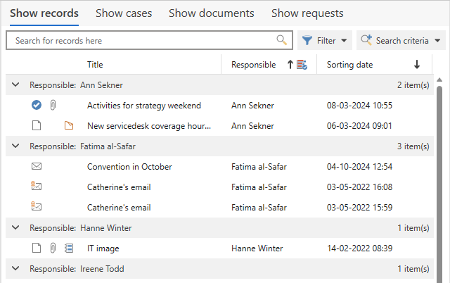 auto grouped result list