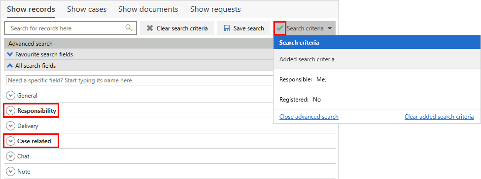 view search criteria