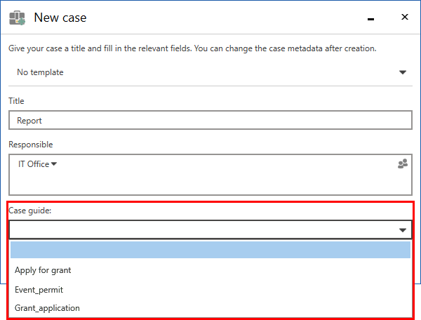 new case dropdown