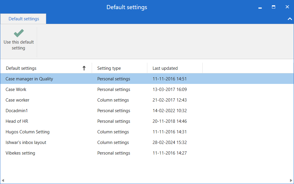 default settings
