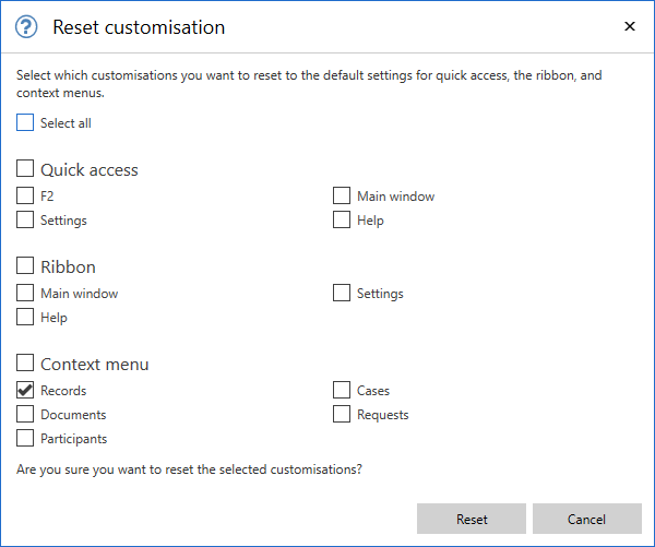 reset settings