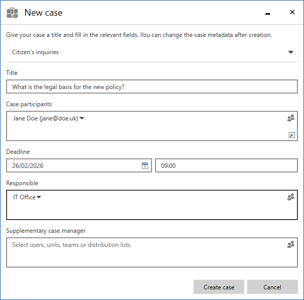 new case dialogue