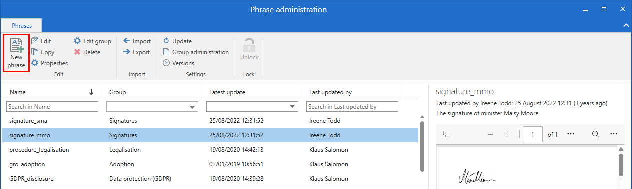 new phrase approver